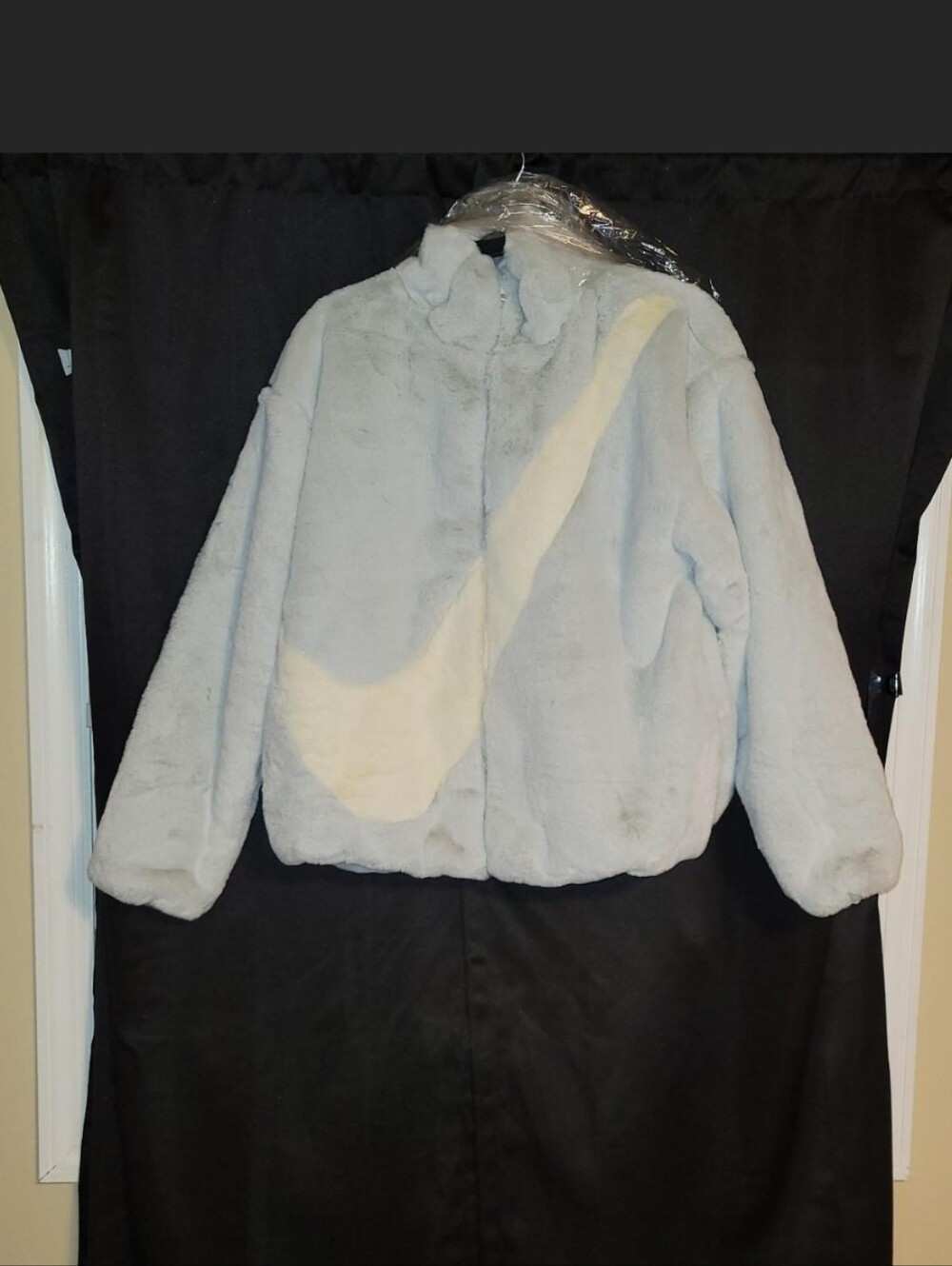 Nike Light Blue Faux FUR Jacket with Swoosh